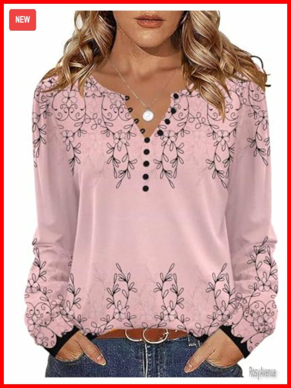 Zeagoo Women's Long Sleeve Floral Tunic Blouse V-Neck Button Up Loose Fit